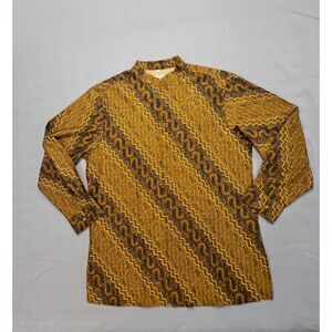 Vintage Batik Keris Indonesian Cotton Shirt Mens XL 17 Gold Geometric Parang